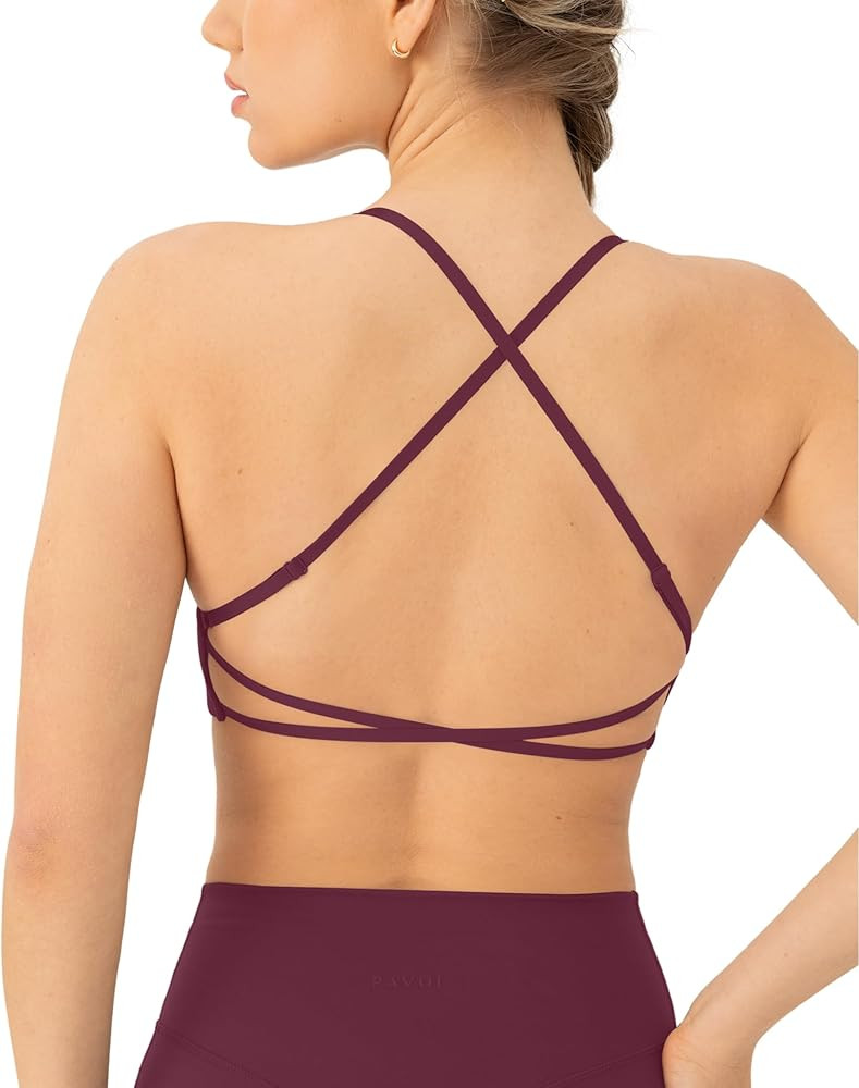PAVOI ACTIVE Open Back Strappy Yoga Workout Bras for Women - Low Support Criss-Cross Sports Gym B... | Amazon (US)
