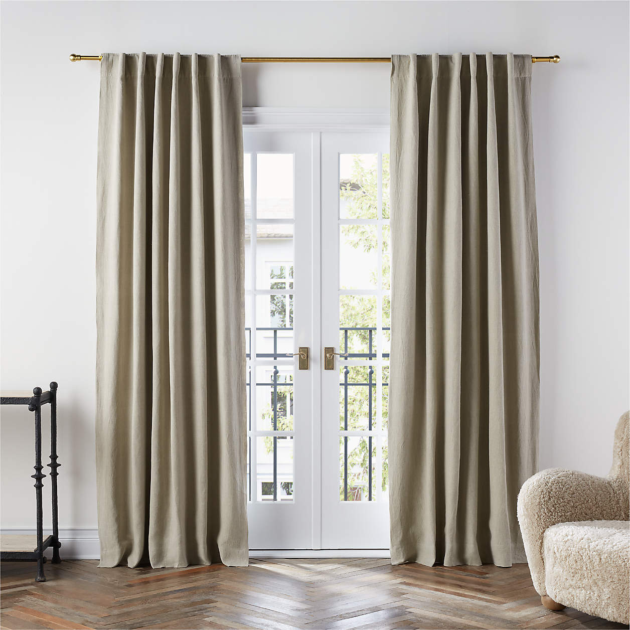 Warm Beige EUROPEAN FLAX -Certified Linen Blackout Window Curtain Panel 52"x108" | Crate & Barrel | Crate & Barrel