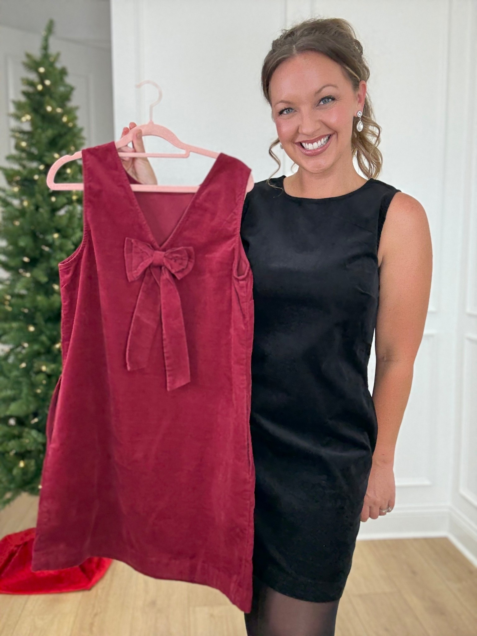 Holiday Dress under $20! Love this corduroy Bow Back shift dress from Walmart! comes in Wine punch and Black ! I am 5'5" Size 8/10 Wearing Medium. 

Holiday party dress, christmas dress, holiday dress, walmart dress, christmas outfit, christmas party, corduroy dress, party dress, affordable fashion, walmart fashion #christmasdress #partydress #holidaydress 

 #LTKHoliday #LTKSeasonal #LTKFindsUnder50