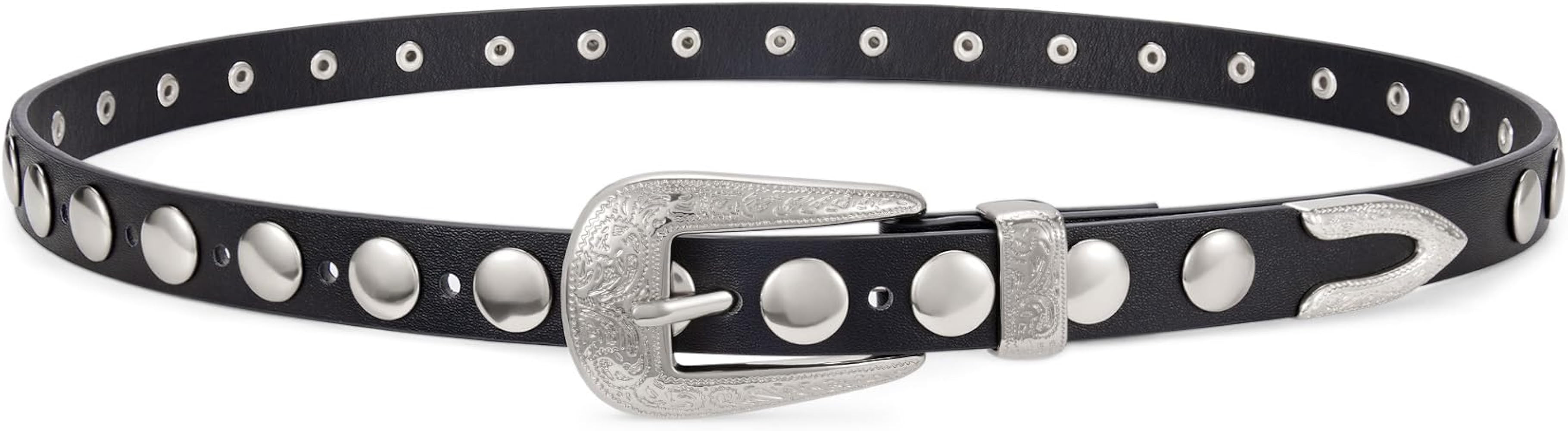 XZQTIVE Women's Punk Studded Skinny Belt – Western Belt with Engraved Buckle for Jeans & Dresse... | Amazon (US)