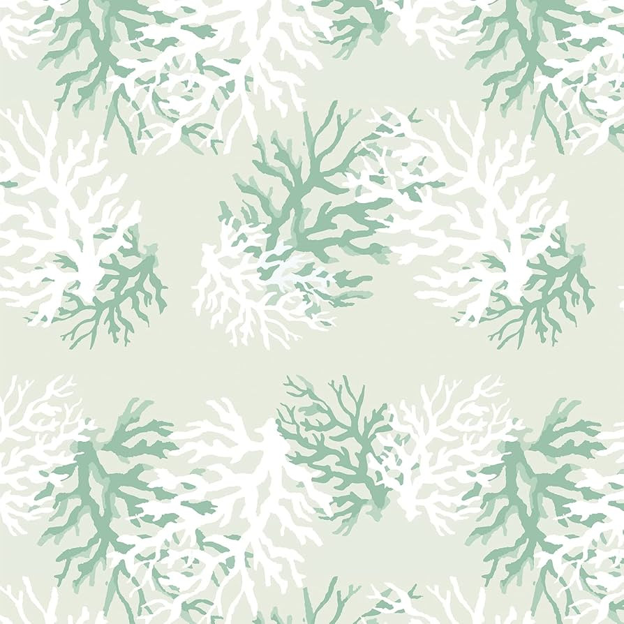 Wallink Coastal Coral Reef Prepasted Wallpaper 17.5"×120" Green Peel and Stick Wallpaper for Bat... | Amazon (US)