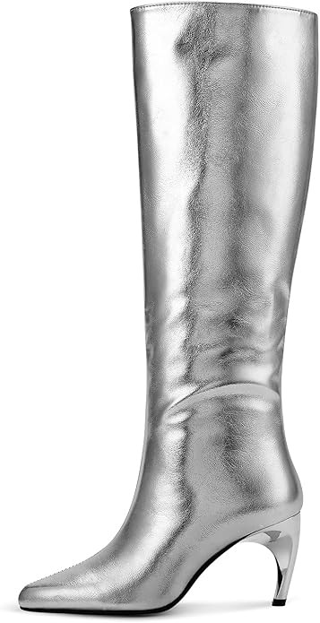 wetkiss Knee High Boots for Women with Stiletto Heel, Pointed Toe Side Zipper Kitten Heel Boots D... | Amazon (US)