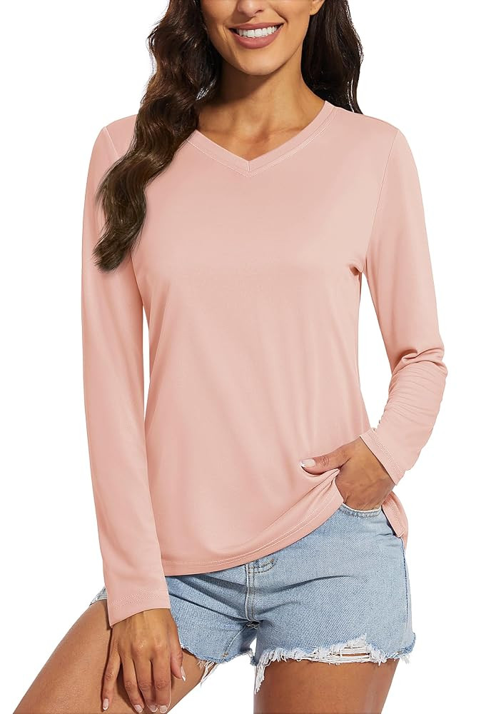 MAGCOMSEN SPF Shirts for Women Long Sleeve Workout Tops V-Neck UPF 50+ UV Sun Shirt Quick Dry Per... | Amazon (US)