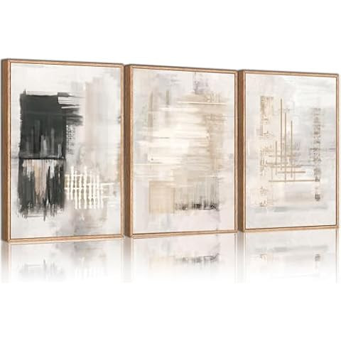 SIGNFORD Framed Canvas Print Wall Art Set Pastel Grunge Paint Stroke Collage Abstract Shapes Illu... | Amazon (US)