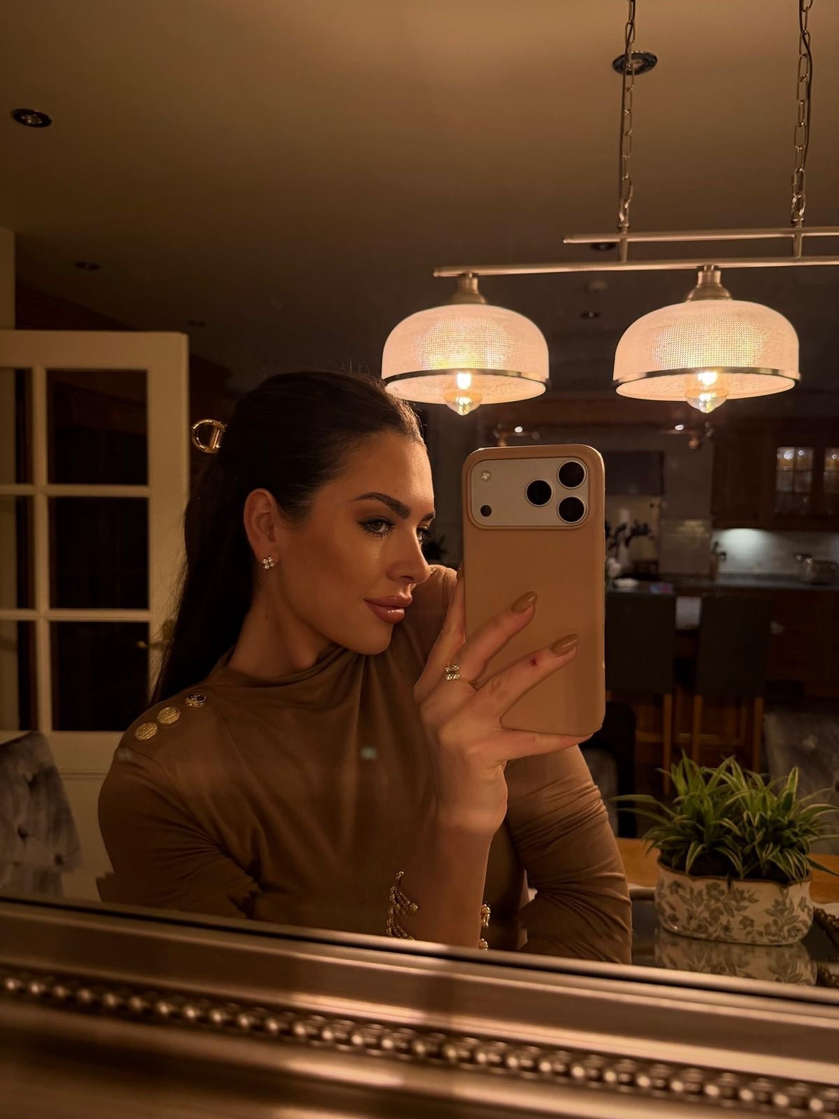 Long sleeve caramel jersey top perfect with jeans or trousers 
