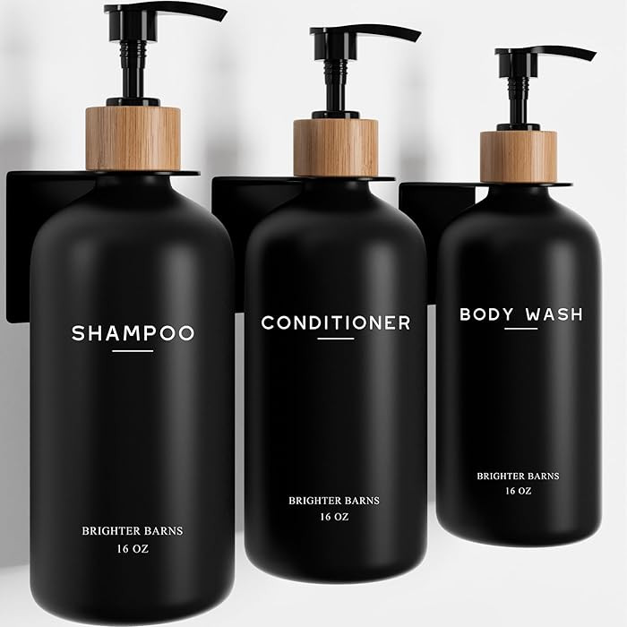 Black Shampoo and Conditioner Dispenser Set Wall Mounted by Brighter Barns - Shampoo Dispenser fo... | Amazon (US)