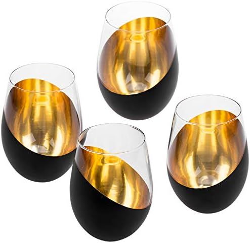 MyGift Matte Black & Gold Stemless Wine Glasses, Set of 4 | Amazon (US)
