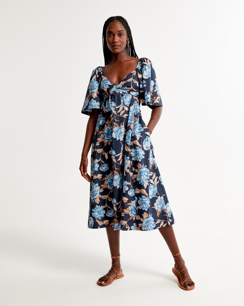 Angel Sleeve Twist-Front Midi Dress | Abercrombie & Fitch (US)