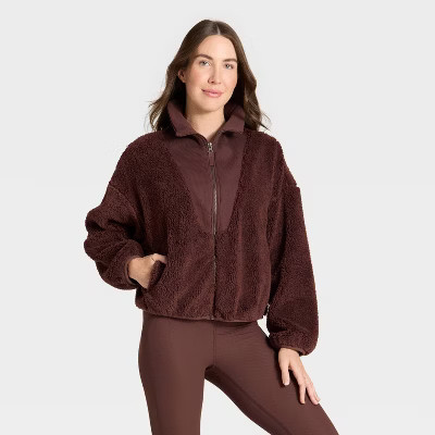 Women's High Pile & Ribbed Mix Jacket - All In Motion™ Brown L | Target