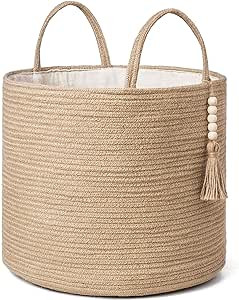 Mkono Woven Storage Basket Decorative Rope Basket Wooden Bead Decoration for Blankets,Toys,Clothe... | Amazon (US)