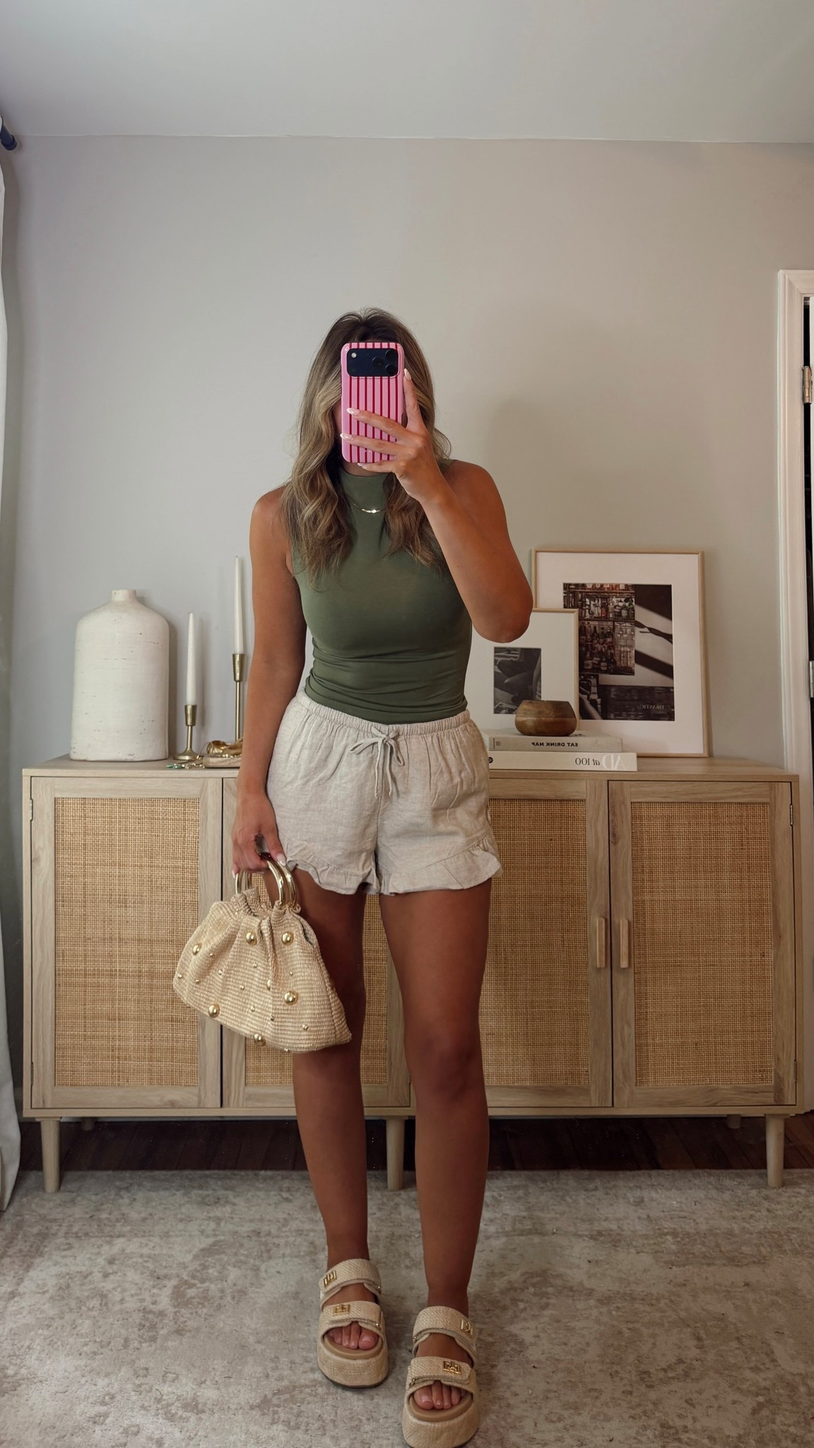 easy neutral outfit! this double lined mock neck bodysuit snatches + fits so good! size S in both. summer outfit @abercrombie 

#LTKootd