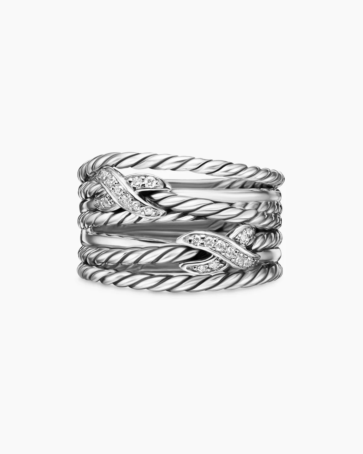 David Yurman | Double X Crossover Ring in Sterling Silver with Diamonds, 13mm | David Yurman