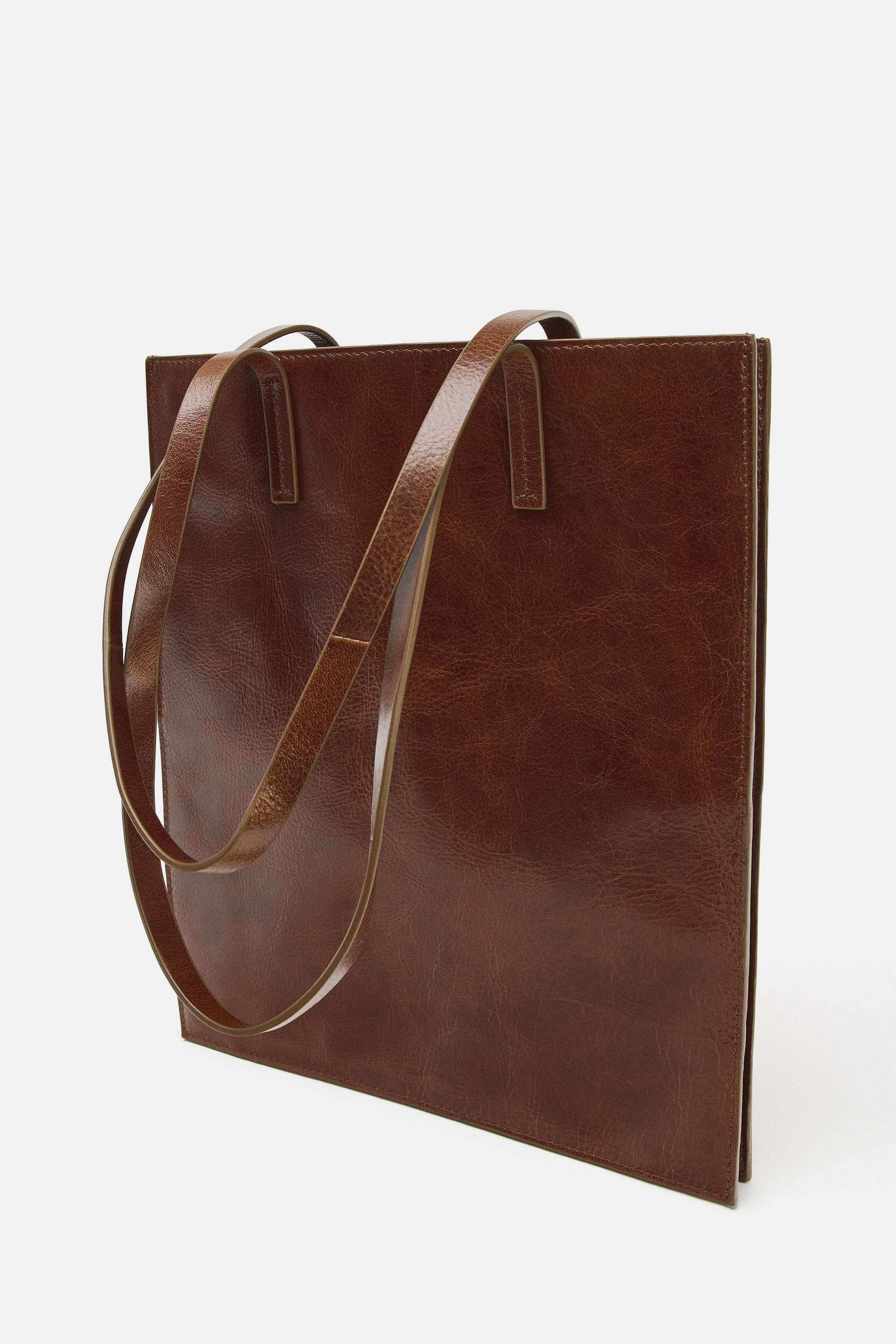 LEATHER SHOULDER TOTE BAG | Zara UK