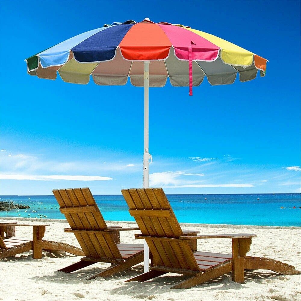 Rainbow Beach Umbrella Patio Outdoor Sunshade UV Resist 16 Ribs Tilt Market 6 ft - Multi-Color (Mult | Bed Bath & Beyond