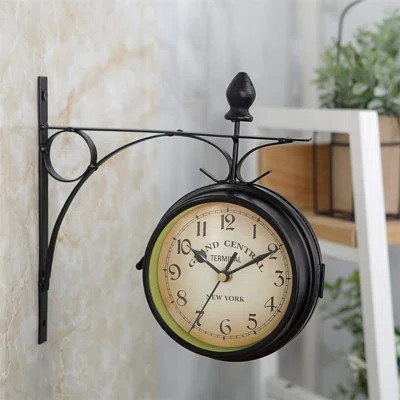 Wall Clock Double Sided 9.8"/25Cm Vintage Wrought Iron Wall Clock Hanging Clocks European Style Train Station Clocks Decor Patio Garden Home Living Ro | Wayfair North America