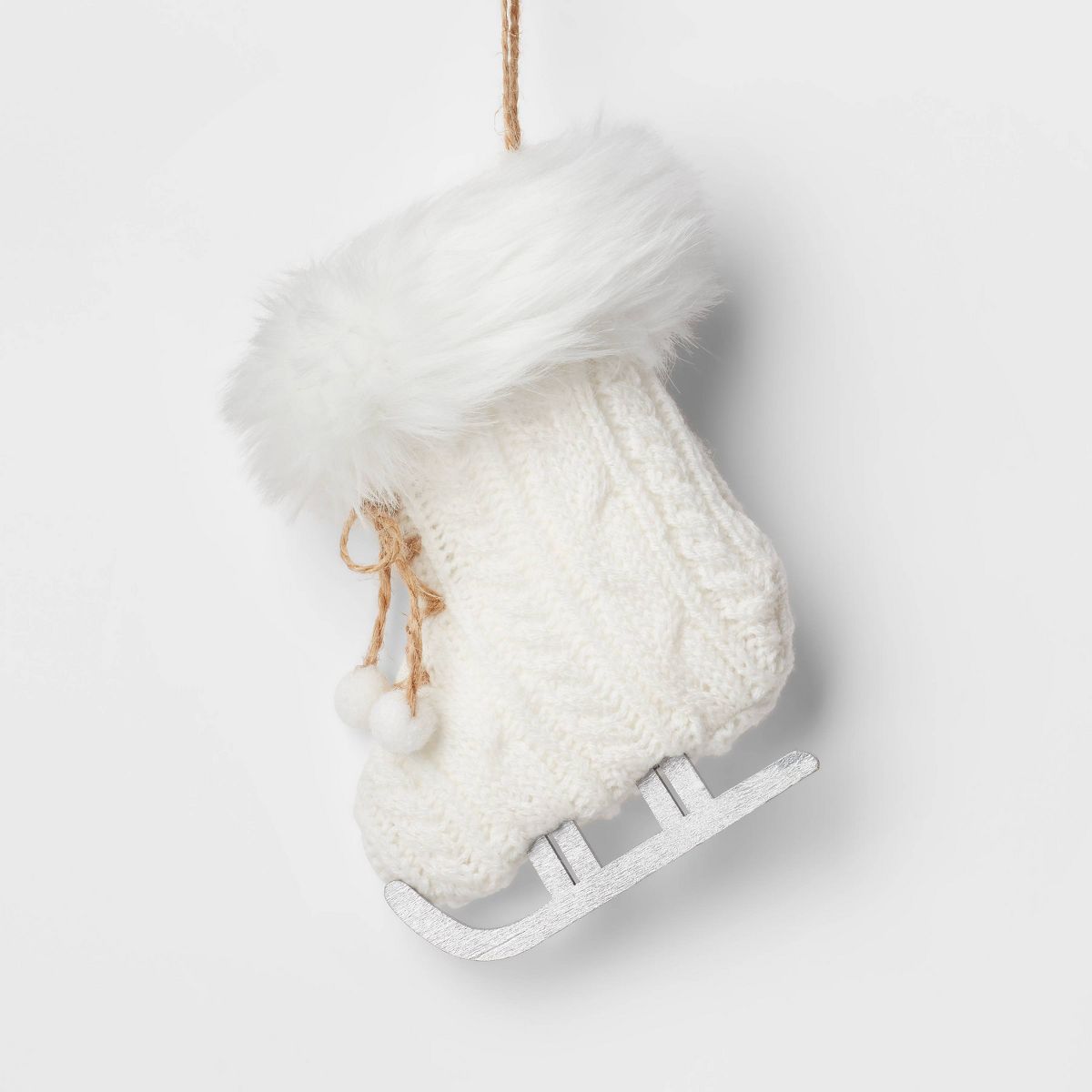 Knit Ice Skate with Faux Fur Trim Christmas Tree Ornament Cream - Wondershop™ | Target