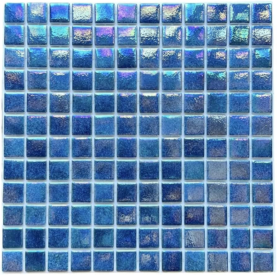 Tenedos Square Iridescent Recycled Glass Mosaic Floor and Wall Tile for Kitchen Backsplash, Swimm... | Amazon (US)