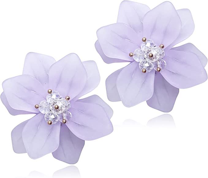 SLSF Unique Handmade Bohemian Large Matte Resin Flower Stud Earrings Dainty Elegant Acrylic Flowe... | Amazon (US)