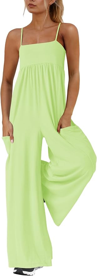 Yanekop Womens Overalls Loose Fit One Piece Jumpsuits Wide Leg Jumpsuits Spaghetti Strap Summer J... | Amazon (US)