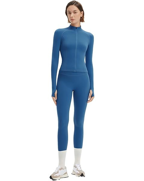 SUUKSESS Women 2 pieces Workout Sets BBL Full Zip Up Jacket High Waist Gym Leggings | Amazon (US)