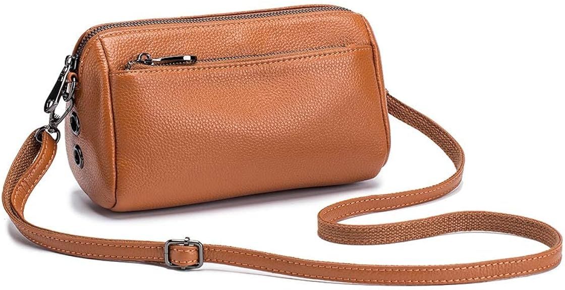 Lecxci Small Leather Crossbody Bag, Zipper Clutch Phone Shoulder Wristlet Wallet Clutch Purse for... | Amazon (US)
