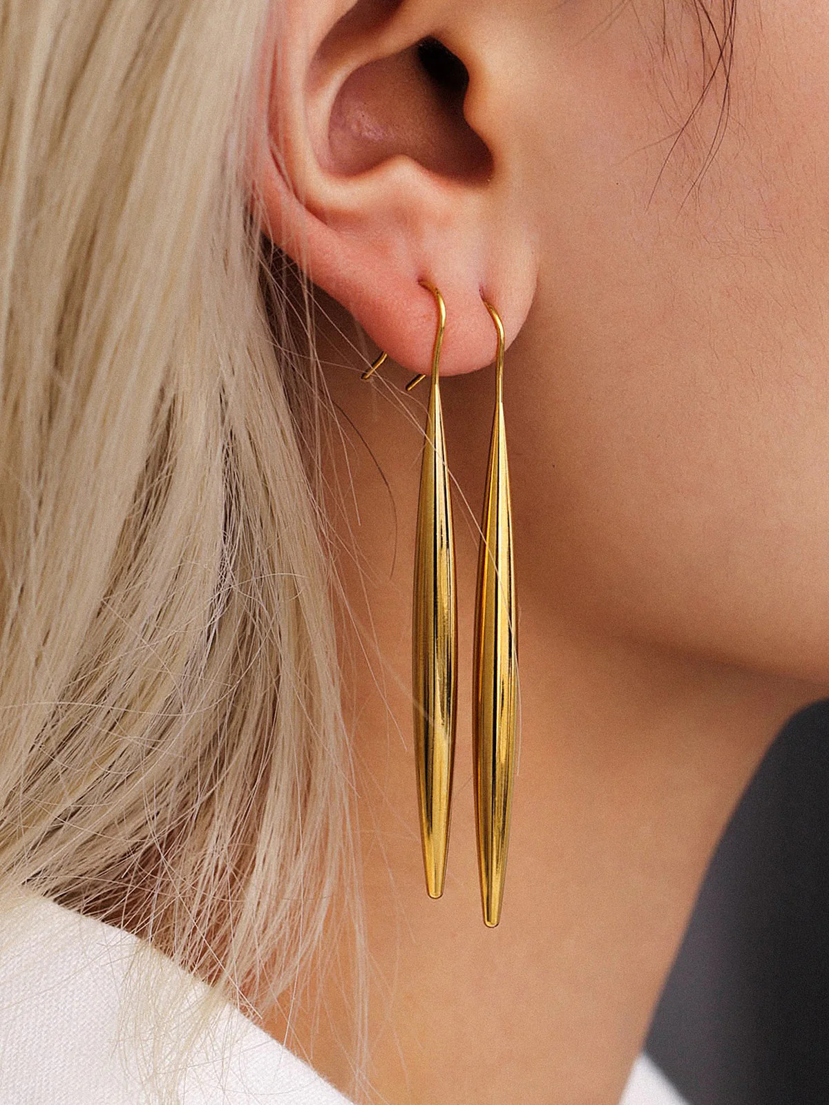 Golden Long Teardrop Drop Earrings | Commense