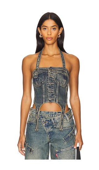 x Andersson Bell Denim Corset in Tinted Indigo | Revolve Clothing (Global)