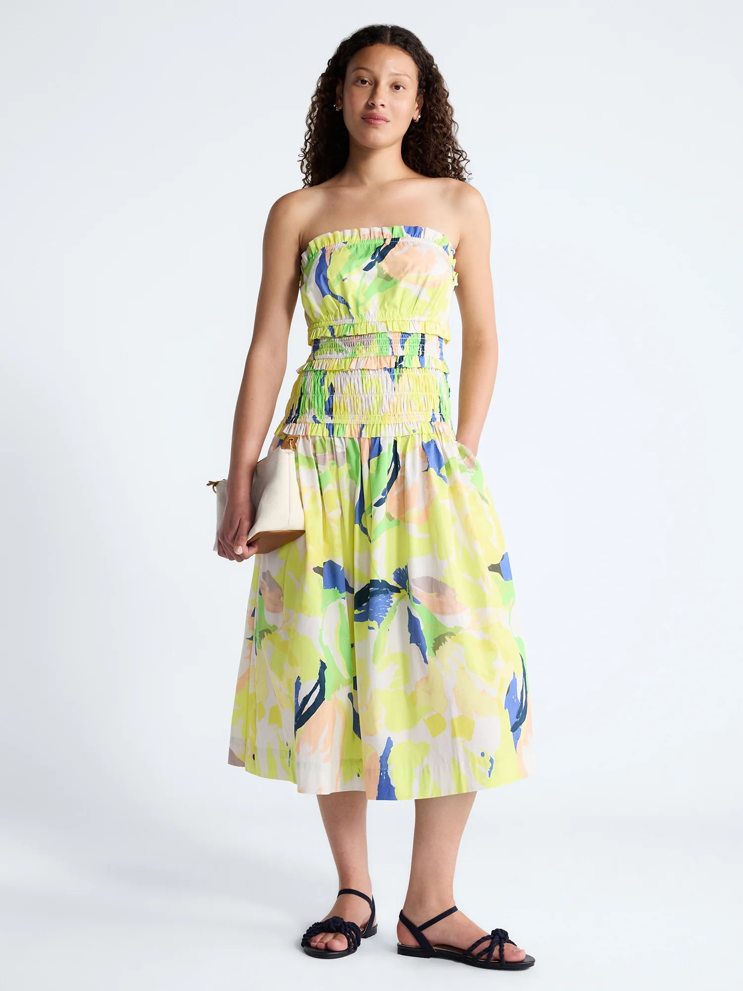 Free Assembly Women's and Women's Plus Strapless Cotton Poplin Tiered Midi Dress, Sizes XS-4X | Walmart (US)