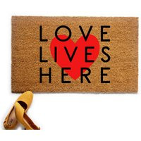 Valentine's Day Doormat, Love Lives Here Welcome Mat, Outdoor Seasonal Decor, Door Mat | Etsy (US)