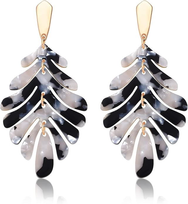 ARATLENCH Acrylic Pendant necklace Earrings – Long Statement Leaf Charm Necklace Tortoise Resin... | Amazon (CA)