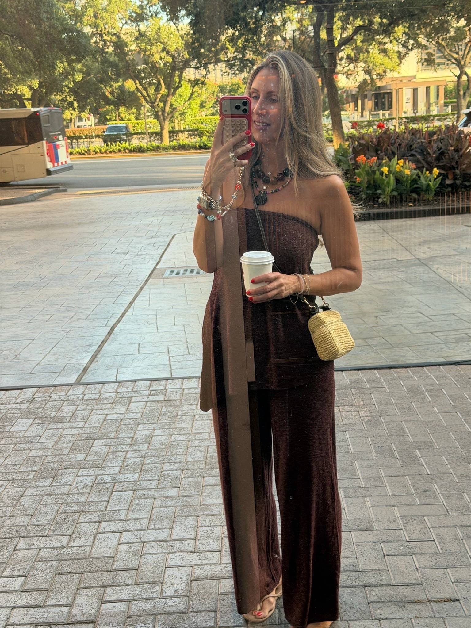 This chocolate brown matching set is as comfortable as it is chic. The flowy fit makes it perfect for travel days, coffee runs, or vacation evenings, and I love how a statement necklace instantly dresses it up.

brown matching set, strapless set, summer matching set, vacation outfit, travel outfit, resort wear, chocolate brown outfit, elevated casual style, wide leg pants, effortless summer style, coffee run outfit, themominstyle

#LTKootd #LTKSeasonal #LTKOver40