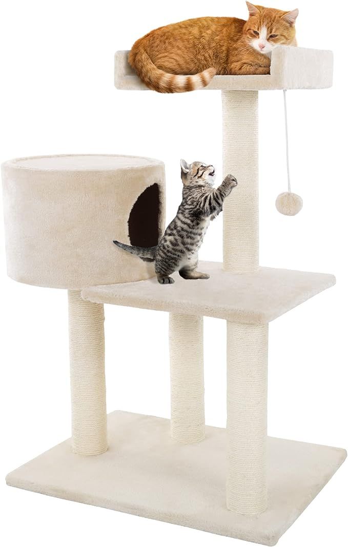 3 Tier Cat Tree- Plush Multi Level Cat Tower with Scratching Posts, Perch Style Bed, Cat Condo an... | Amazon (US)