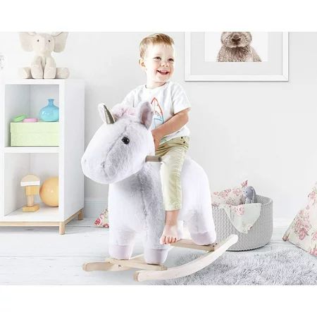 Merax Kids Plush Ride on Toy Rocking Horse Pink Unicorn Rocker Toy for Child Stuffed Animal Rocker T | Walmart (US)
