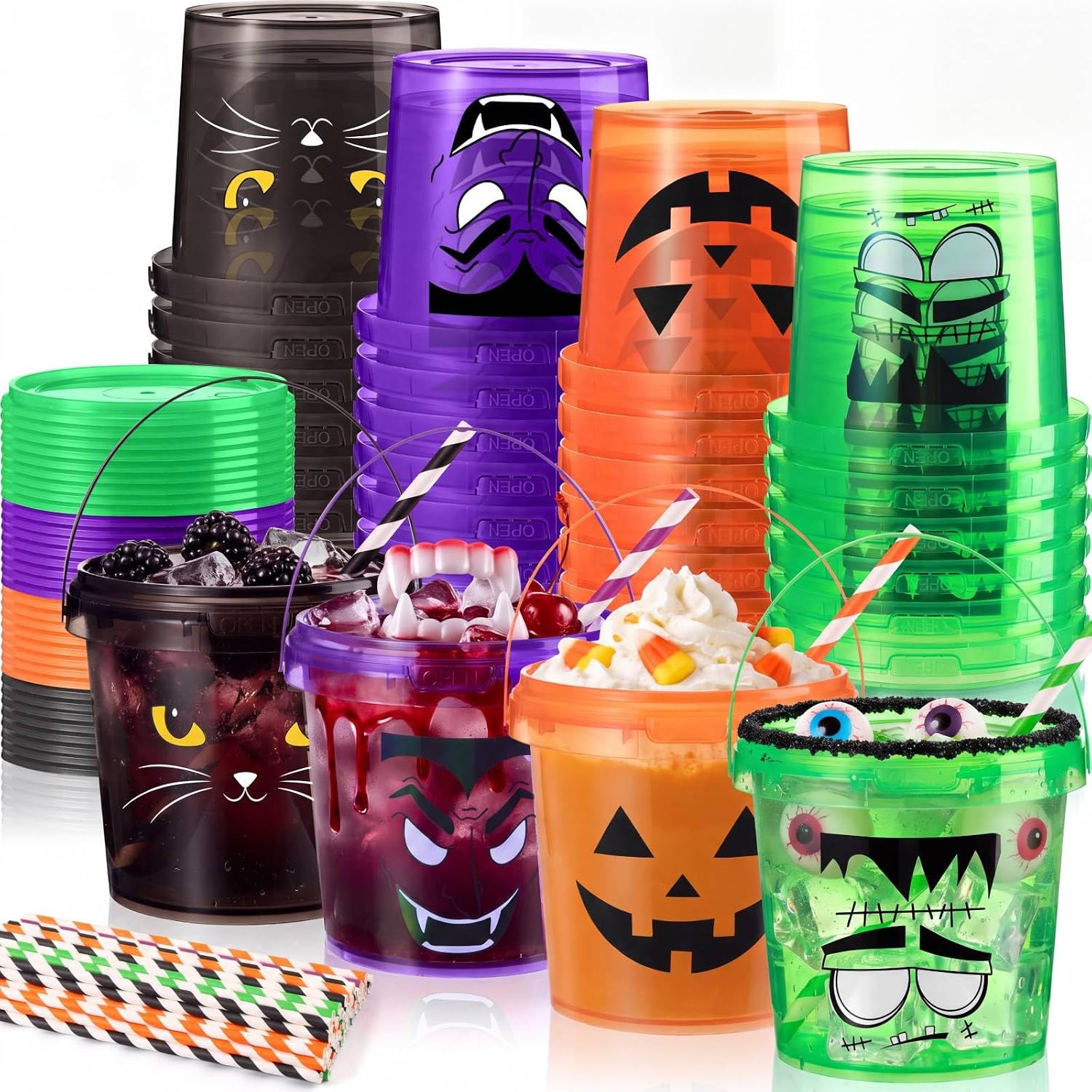 24 Pack Halloween Buckets, 34oz Reusable Funny Party Containers | Amazon (US)