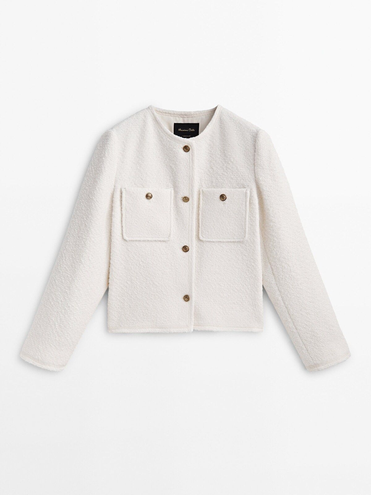 Textured cropped jacket with golden buttons | Massimo Dutti DE