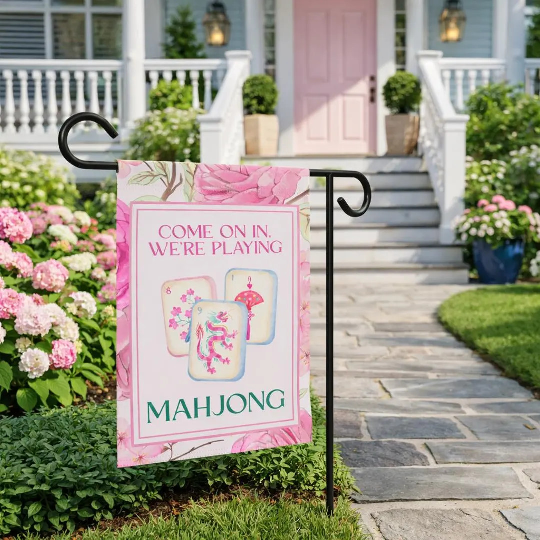 Mahjong Welcome Game Night Sign Preppy Girls Night Mahjong Garden Flag Cocktail Game Night Patio ... | Etsy (Global)