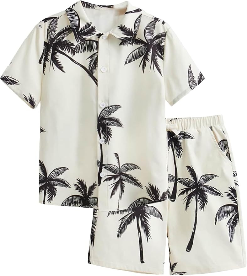 Verdusa Boy's 2 Piece Outfits Summer Hawaiian Vacation Beach Button Down Shirt and Shorts Going O... | Amazon (US)