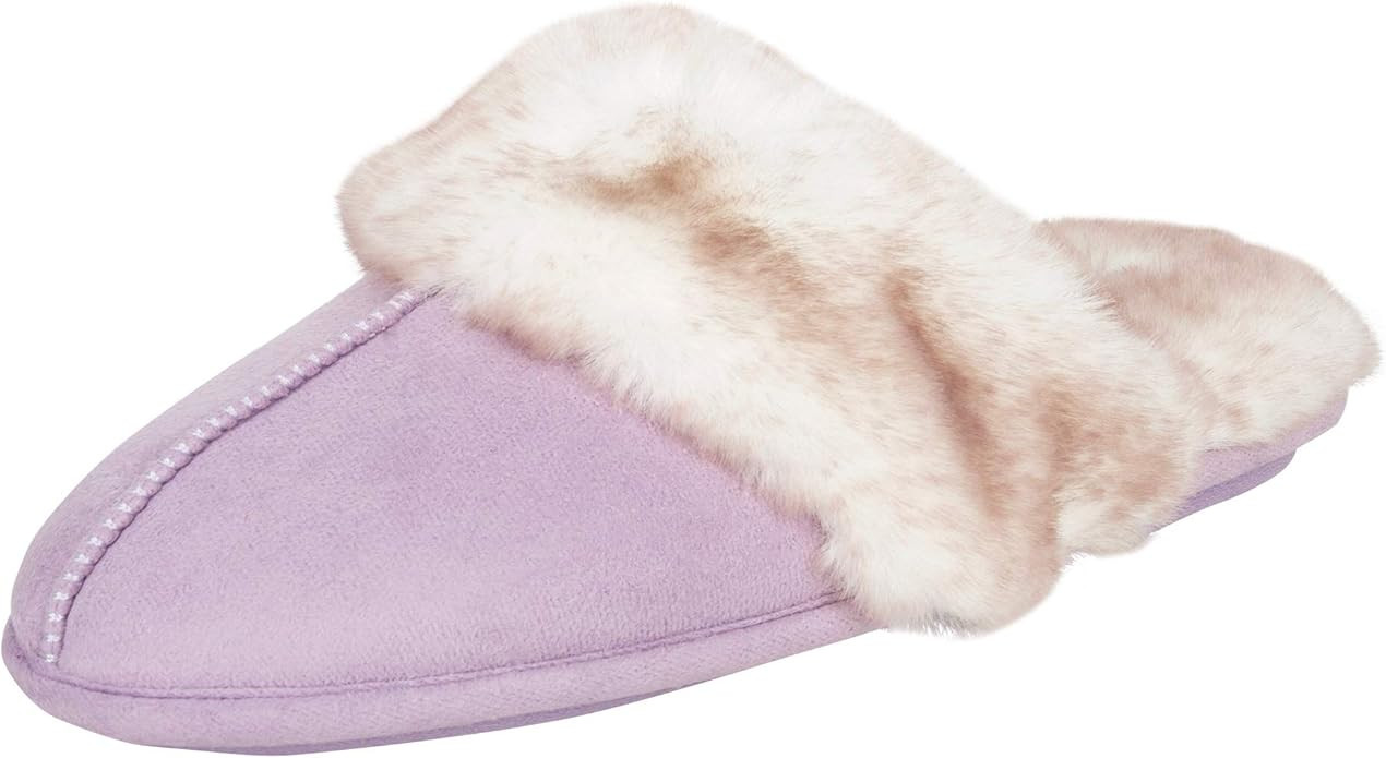 Jessica Simpson Women's Comfy Faux Fur House Slipper Scuff Memory Foam Slip on Anti-Skid Sole | Amazon (US)