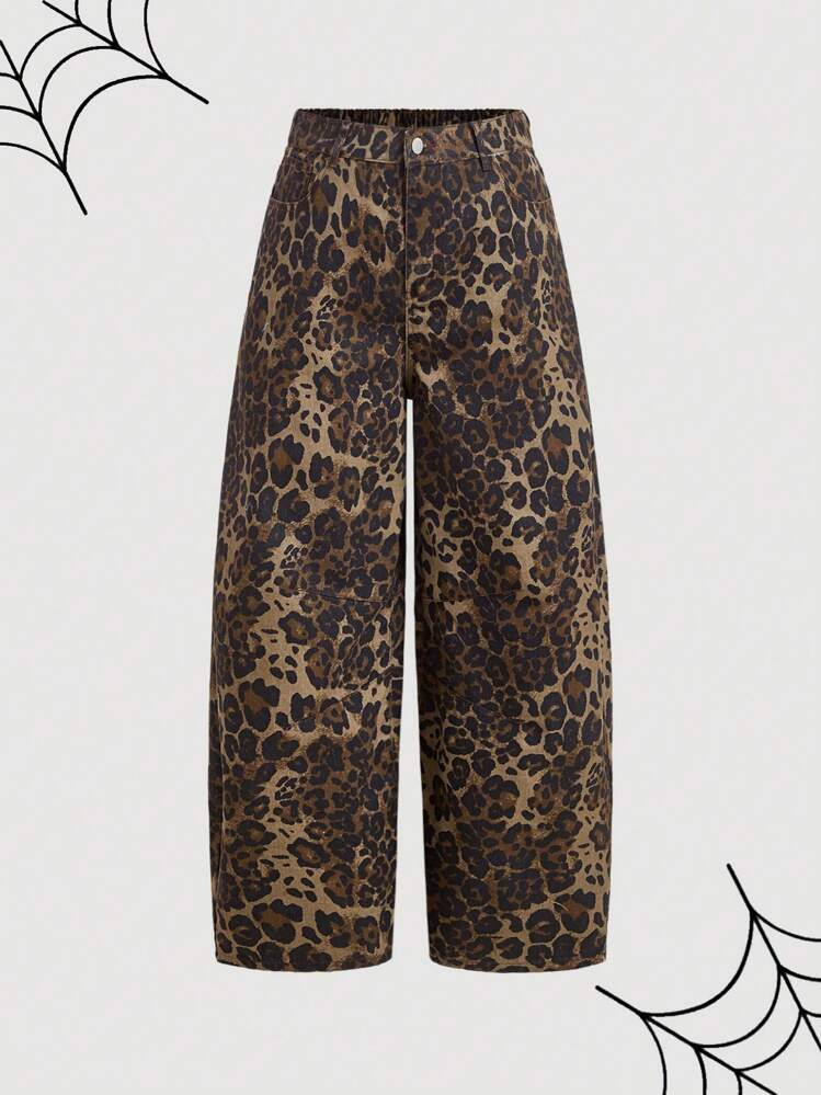 SHEIN MOD Plus Size Loose Denim Jeans Leopard Print 100% Cotton Pants,Leopard Pants,Renaissance F... | SHEIN