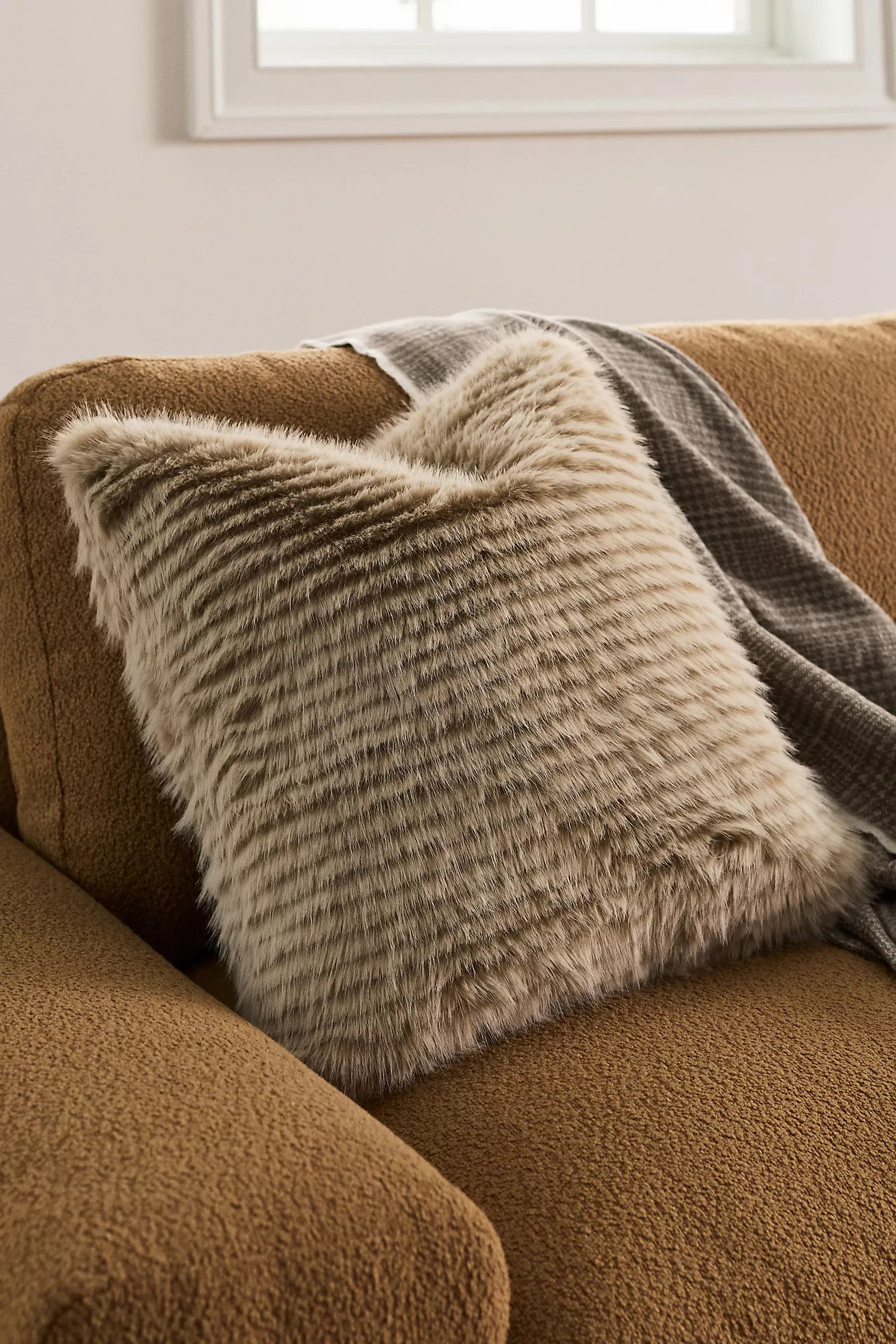 Striped Faux-Fur Throw Pillow | Anthropologie (US)