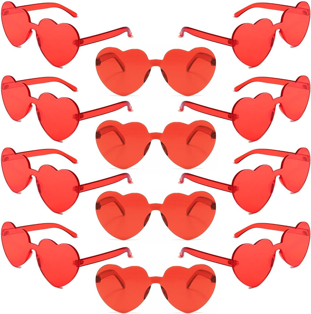 12 PCS Heart Sunglasses Rimless Heart Shaped Sunglasses Transparent Heart Sunglasses for Women Fu... | Amazon (US)