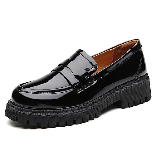 OKJ Loafers for Women Chunky Classic Black Patent Leather Shoes Fashion Penny Women's Loafers & Slip-ons Comfort Business Casual Dressy Office Work Slip on Platform Loafers for Womens Ladies US 7.5 | Amazon (US)