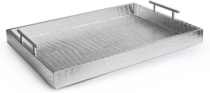 American Atelier Alligator Rectangle Serving Tray with Handles, 14" x 19" x 3", Silver | Amazon (US)