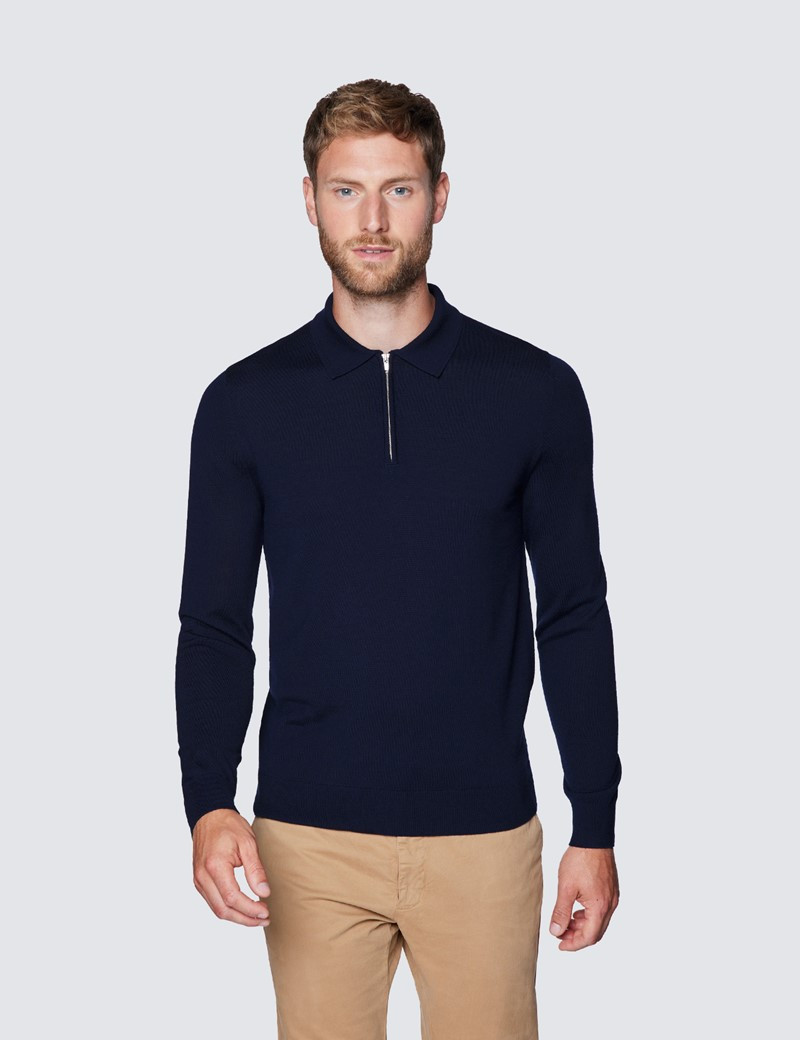 Deep Navy Half Zip Polo | Hawes & Curtis | Hawes and Curtis (US & CA)