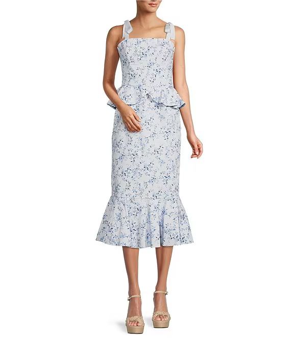 x Born on Fifth Pippa Blue Floral Print Fit and Flare Peplum Dress | Dillard's