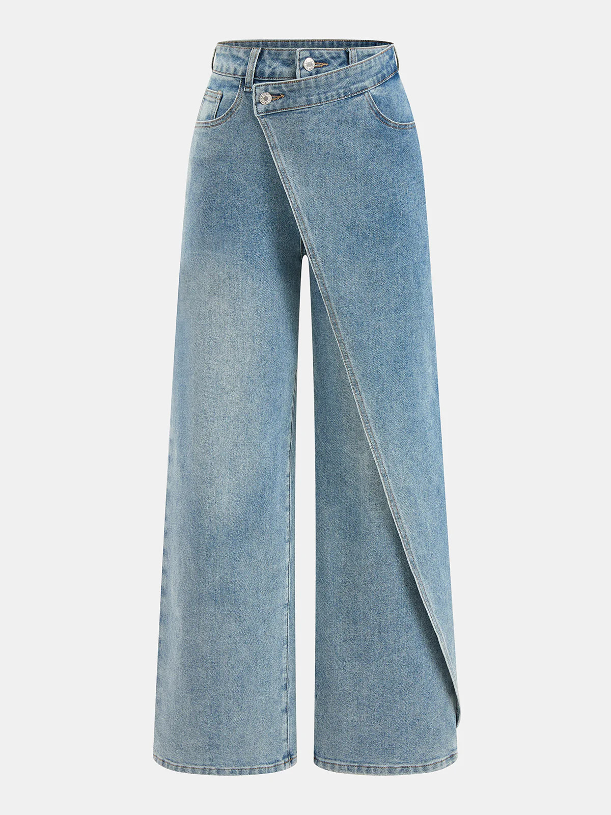 Asymmetric Mid-Waist Straight-Leg Jeans | Commense