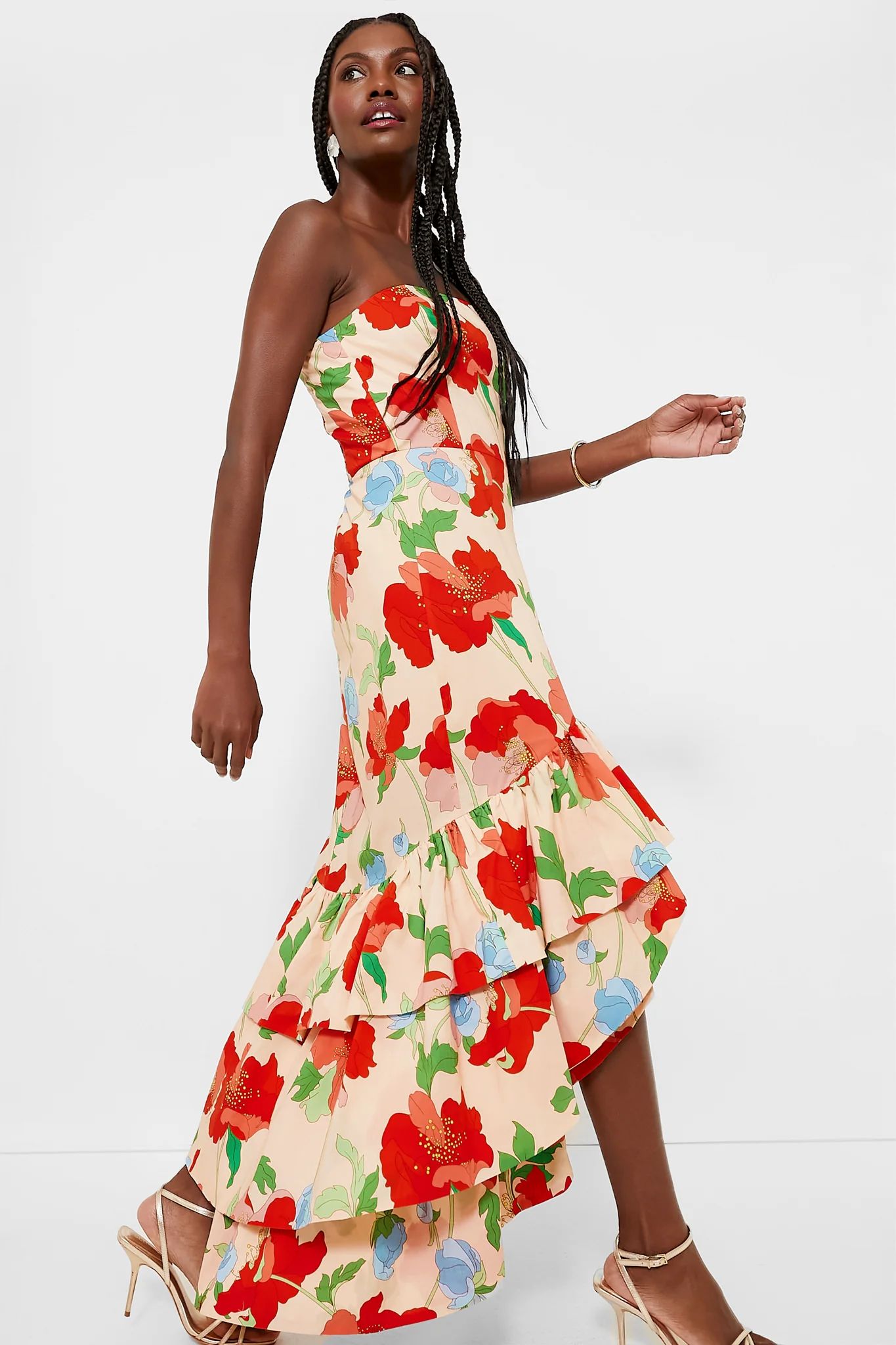 Red Multi Floral Strapless Malory Dress | Tuckernuck (US)