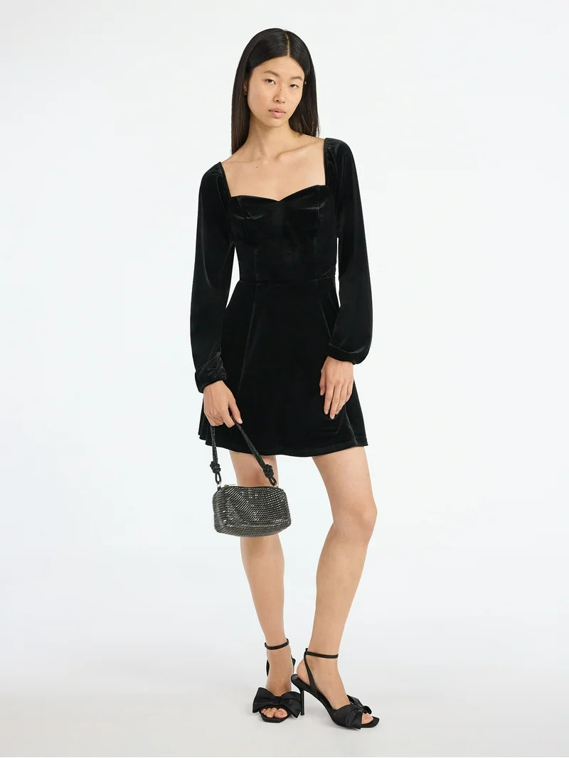 Scoop Women's and Women's Plus Velvet Sweetheart Mini Dress, Sizes XS-4X | Walmart (US)