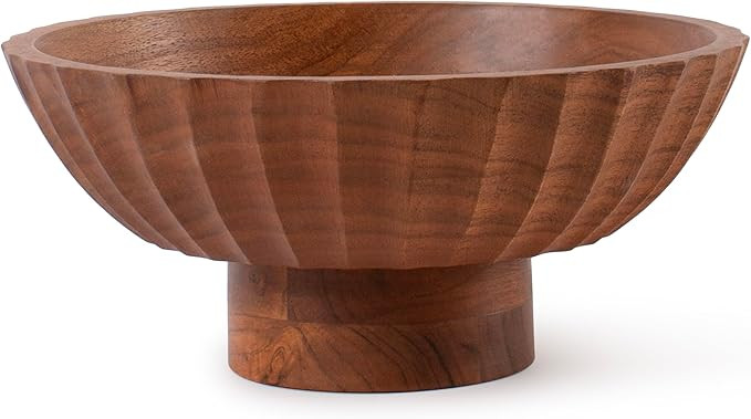 Wooden Footed Bowl Handcrafted Decorative Fruit Bowl with Elegant Footed Base for Dining, Serving... | Amazon (US)