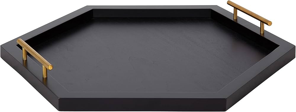 Amazon.com: Kate and Laurel Halsey Hexagon Decorative Wooden Tray with Polished Metal Handles, 22... | Amazon (US)